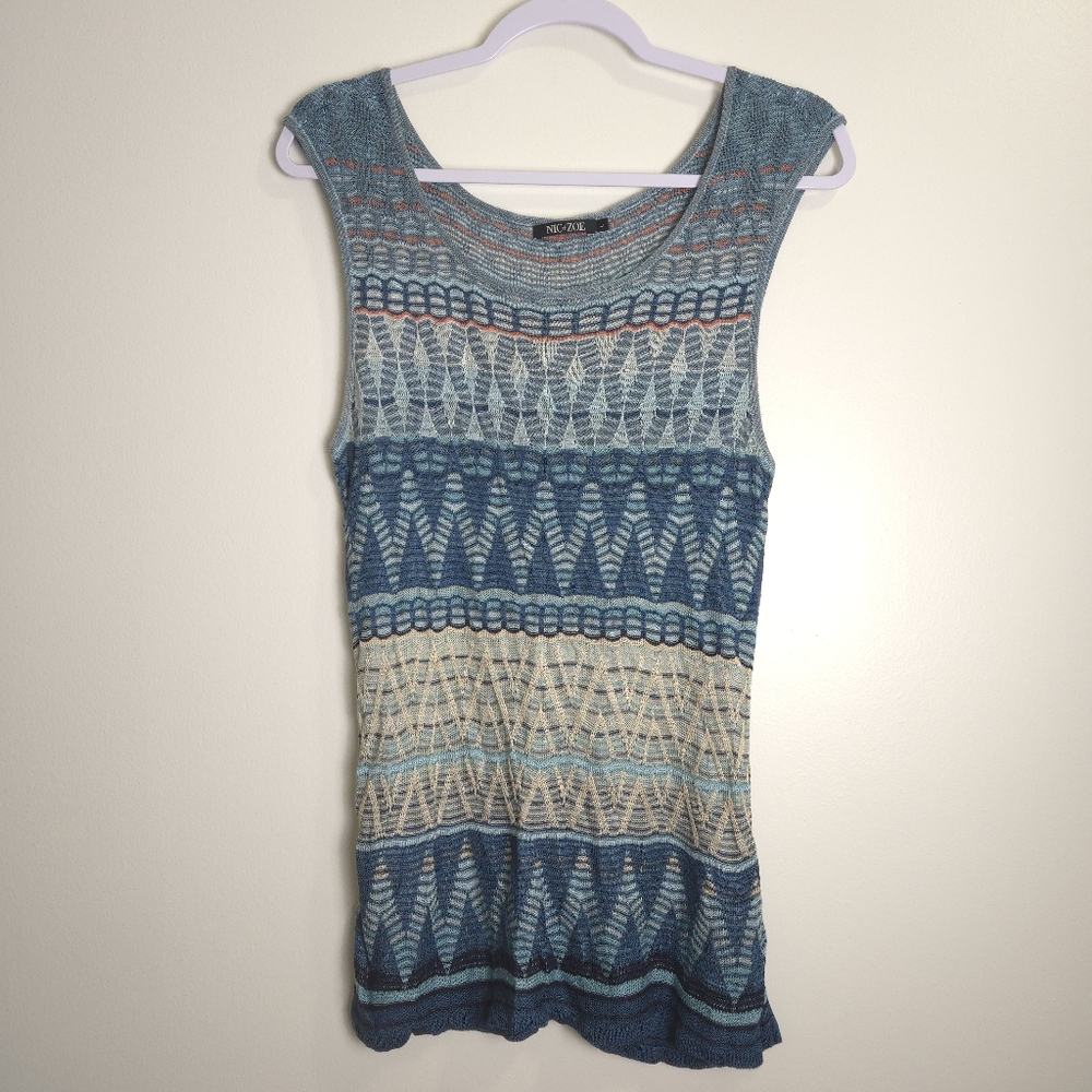 NIC+ZOE Silk Blend Zigzeg Missoni‎ Vibe Sleeveless Teal Green Tunic L